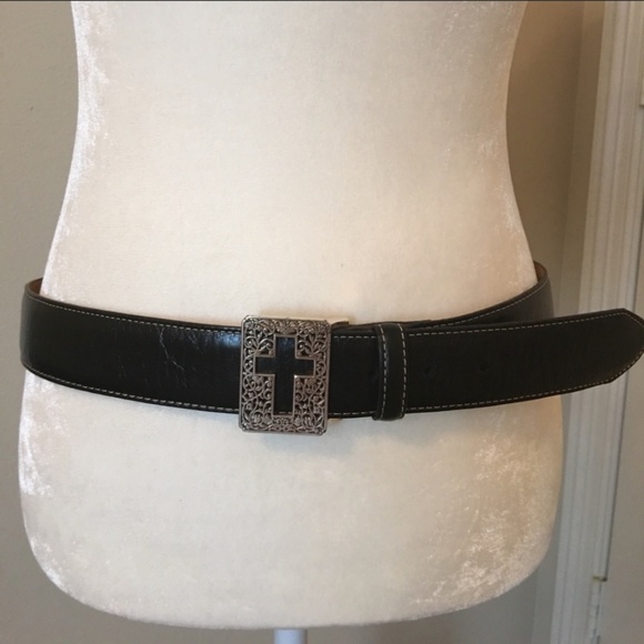 EUC Brighton Silver Cross Black Leather Belt main image 4